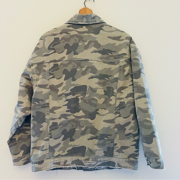 Zara Camo Denim Utility Distressed Oversized Jacket with Sequins Small Unisex - Picture 4 of 10